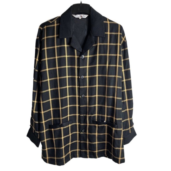 Plaid Button Down Shirt - Black and Gold - Picture 1 of 11